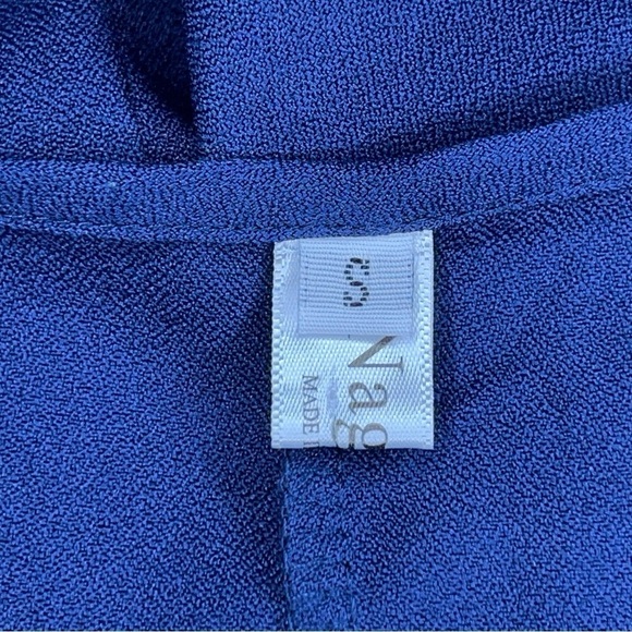 SMALL NAGOO NAVY BLUE WRAP DRESS RUFFLE ACCENT TIE CLOSURE - Picture 9 of 13